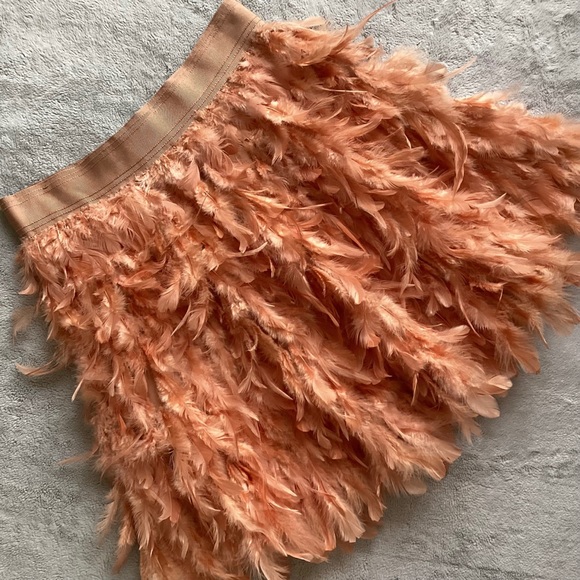Alice + Olivia Dresses & Skirts - Alice + Olivia Cina Feather Embellished Party Mini Skirt Rose Tan Blush Pink 8
